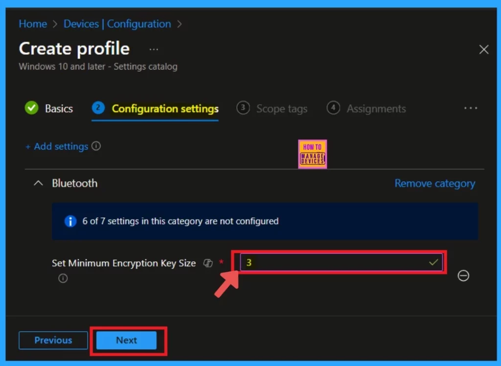 Set Minimum Encryption Key Size for Bluetooth in Intune via Setting Catalog 5 Set Minimum Encryption Key Size for Bluetooth in Intune via Setting Catalog-Fig.4