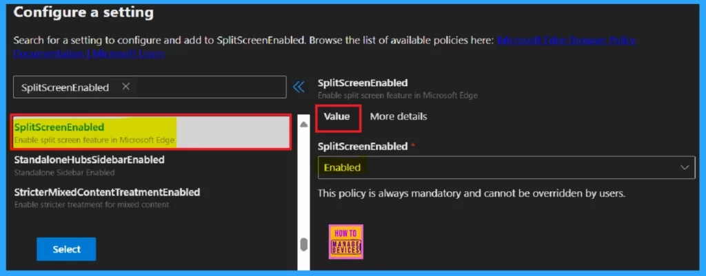 Enable Split Screen Feature in Microsoft Edge using the Microsoft 365 Admin Center Policy 3 Enable Split Screen Feature in Microsoft Edge using the Microsoft 365 Admin Center Policy - Fig.3