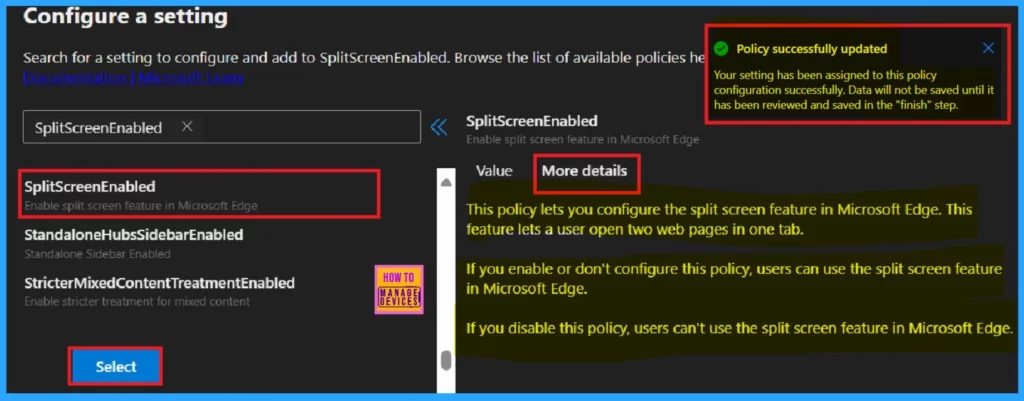 Enable Split Screen Feature in Microsoft Edge using the Microsoft 365 Admin Center Policy 4 Enable Split Screen Feature in Microsoft Edge using the Microsoft 365 Admin Center Policy - Fig.4