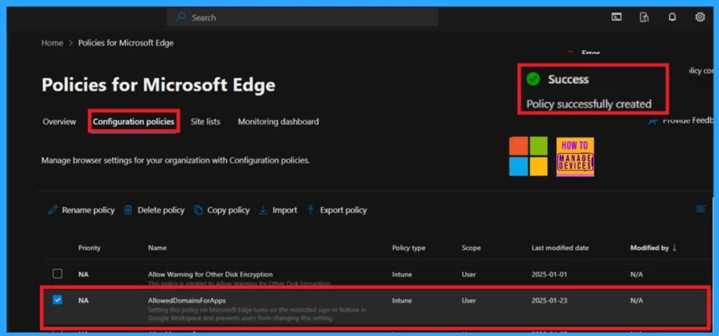 Enable Allowed Domains for Apps in MS Edge Browser using the Microsoft 365 Admin Center Policy 12 Enable Allowed Domains for Apps in MS Edge Browser using the Microsoft 365 Admin Center Policy - Fig.11