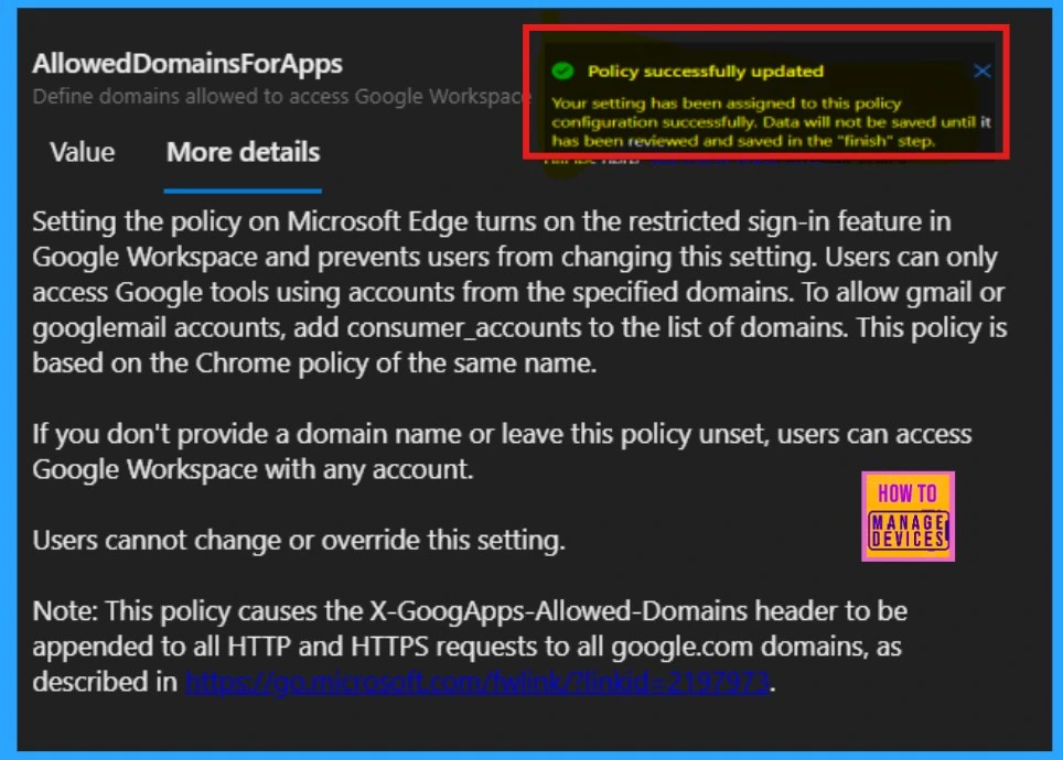 Enable Allowed Domains for Apps in MS Edge Browser using the Microsoft 365 Admin Center Policy 6 Enable Allowed Domains for Apps in MS Edge Browser using the Microsoft 365 Admin Center Policy - Fig.5