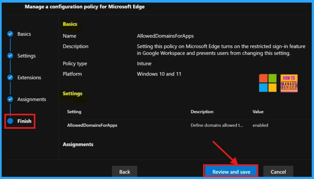Enable Allowed Domains for Apps in MS Edge Browser using the Microsoft 365 Admin Center Policy 11 Enable Allowed Domains for Apps in MS Edge Browser using the Microsoft 365 Admin Center Policy - Fig.10