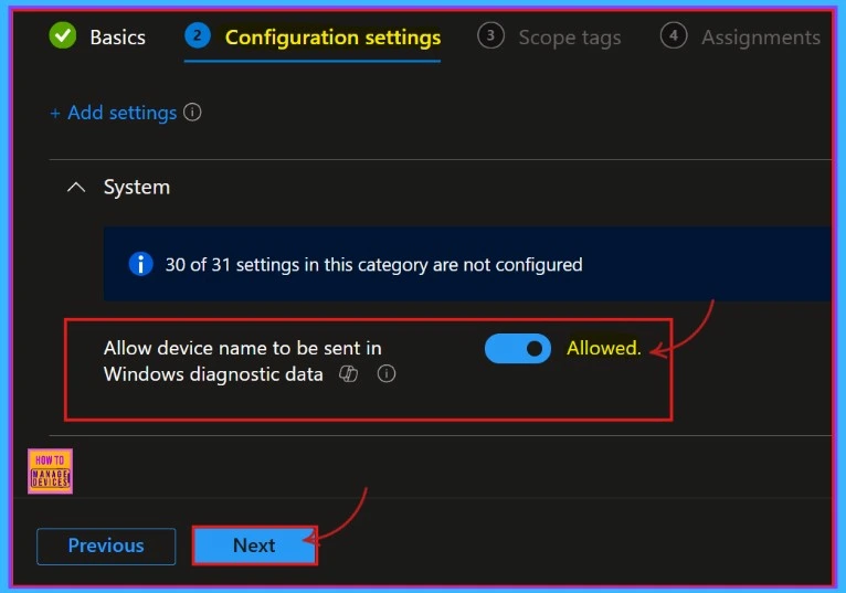 How to Deploy Allow Device Name to be Sent in Windows Diagnostic Data in Intune Via Setting Catalog 6 How to Deploy Allow Device Name to be Sent in Windows Diagnostic Data in Intune Via Setting Catalog - Fig.5