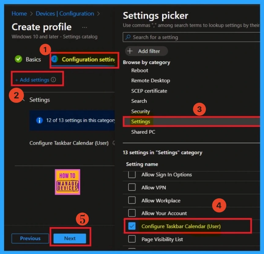 Configure Taskbar Calendar Deployment via Setting Catalog in Intune 4 Configure Taskbar Calendar Deployment via Setting Catalog in Intune-Fig. 4