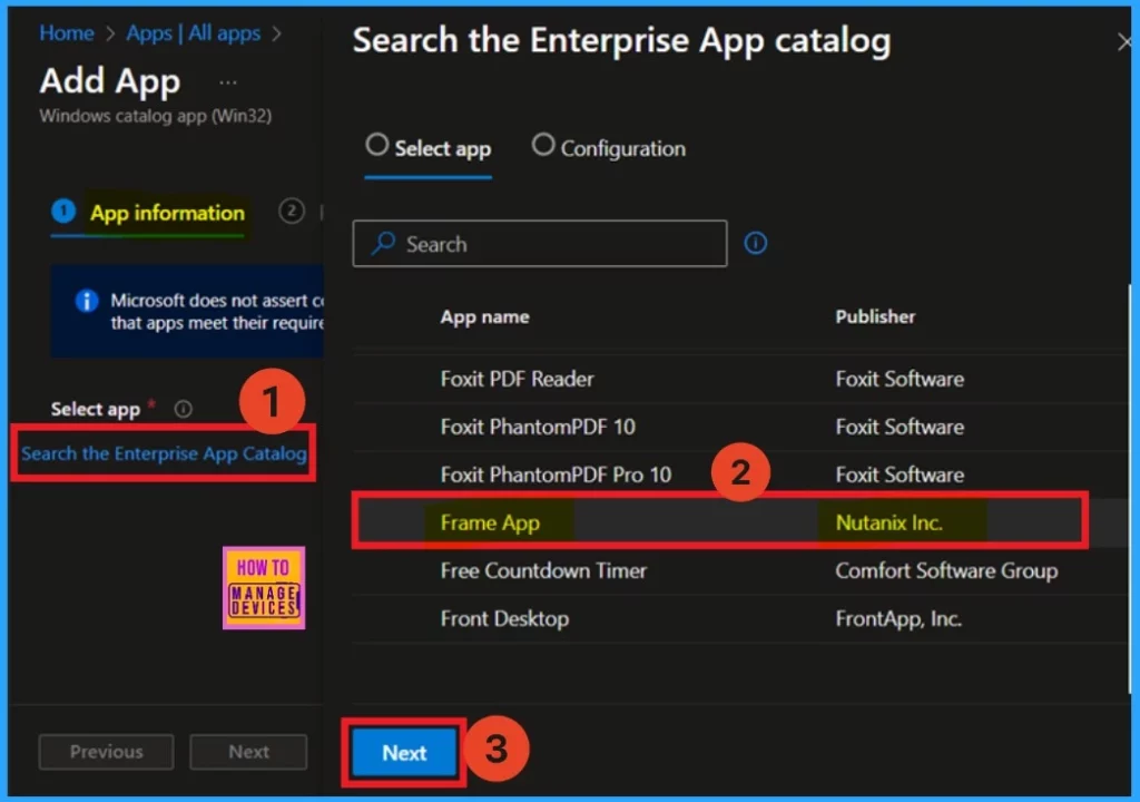 How to Install Frame App using Intune Enterprise App Catalog App - Fig.3