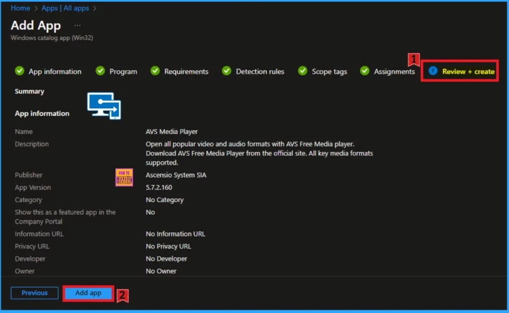 Install AVS Media Player App using Intune Enterprise App Catalog App - Fig.11