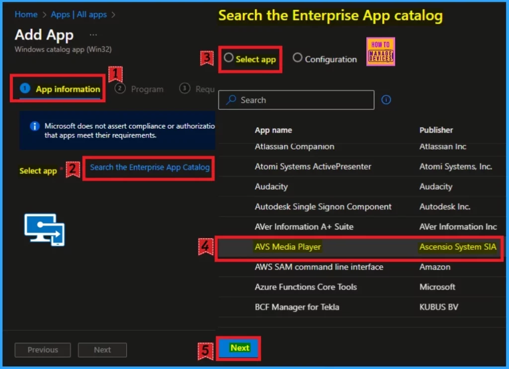 Install AVS Media Player App using Intune Enterprise App Catalog App - Fig.2