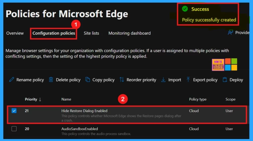 Enable Disable Hide Restore Dialog Policy in MS Edge Browser using M365 Admin Center 10 Enable Disable Hide Restore Dialog Policy in MS Edge Browser using M365 Admin Center - Fig.10