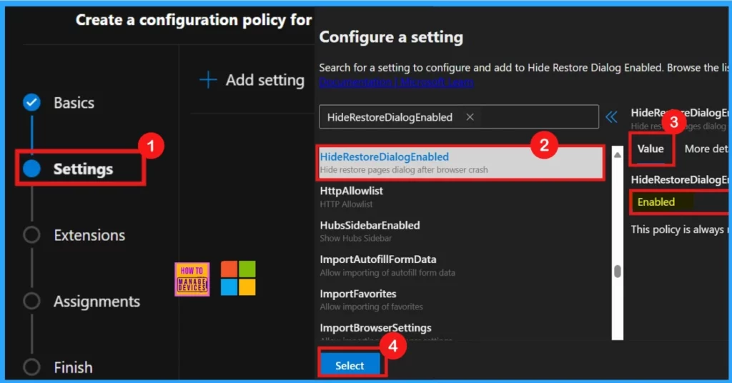 Enable Disable Hide Restore Dialog Policy in MS Edge Browser using M365 Admin Center 3 Enable Disable Hide Restore Dialog Policy in MS Edge Browser using M365 Admin Center - Fig.3
