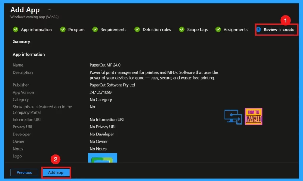 Easy way to Install PaperCut MF using Intune Application Model 11 Easy way to Install PaperCut MF using Intune Application Model - Fig.10