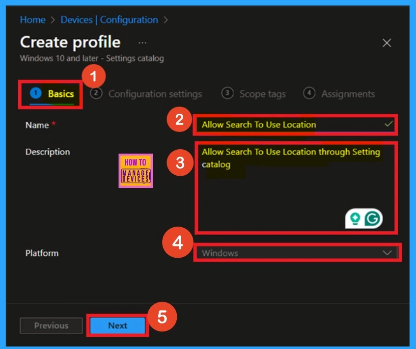 Enable Disable Search to Use Location Policy using Intune 4 Enable Disable Search to Use Location Policy Deployment through Intune Setting Catalog - Fig.3