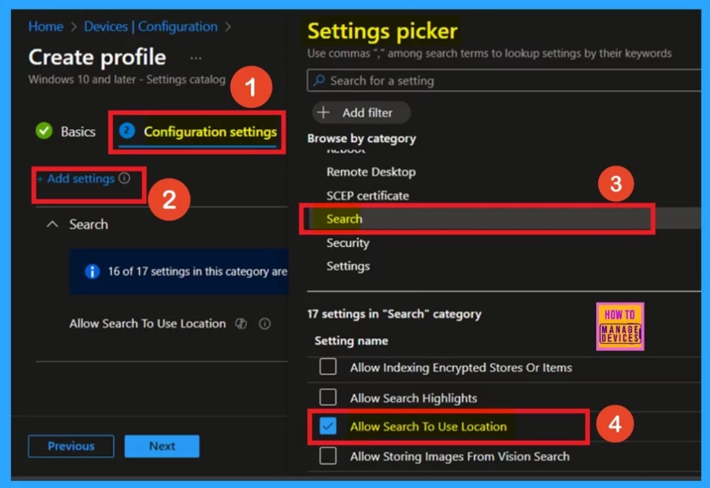 Enable Disable Search to Use Location Policy using Intune 5 Enable Disable Search to Use Location Policy Deployment through Intune Setting Catalog - Fig.4