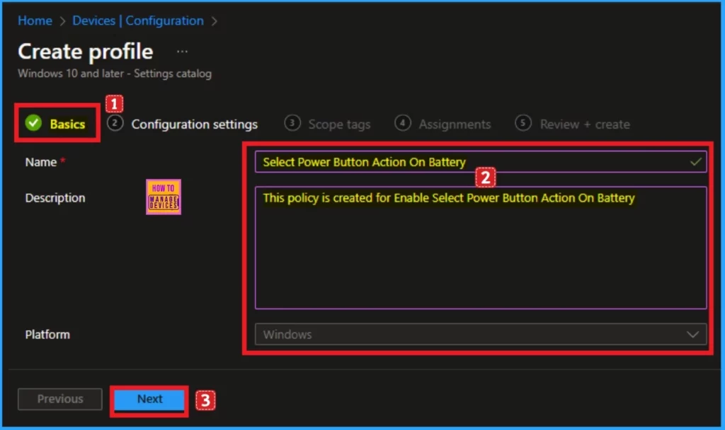 Enable Disable Power Button Action on Battery using Intune Settings Catalog Policy 4 Enable Disable Power Button Action on Battery using Intune Settings Catalog Policy - Fig.3