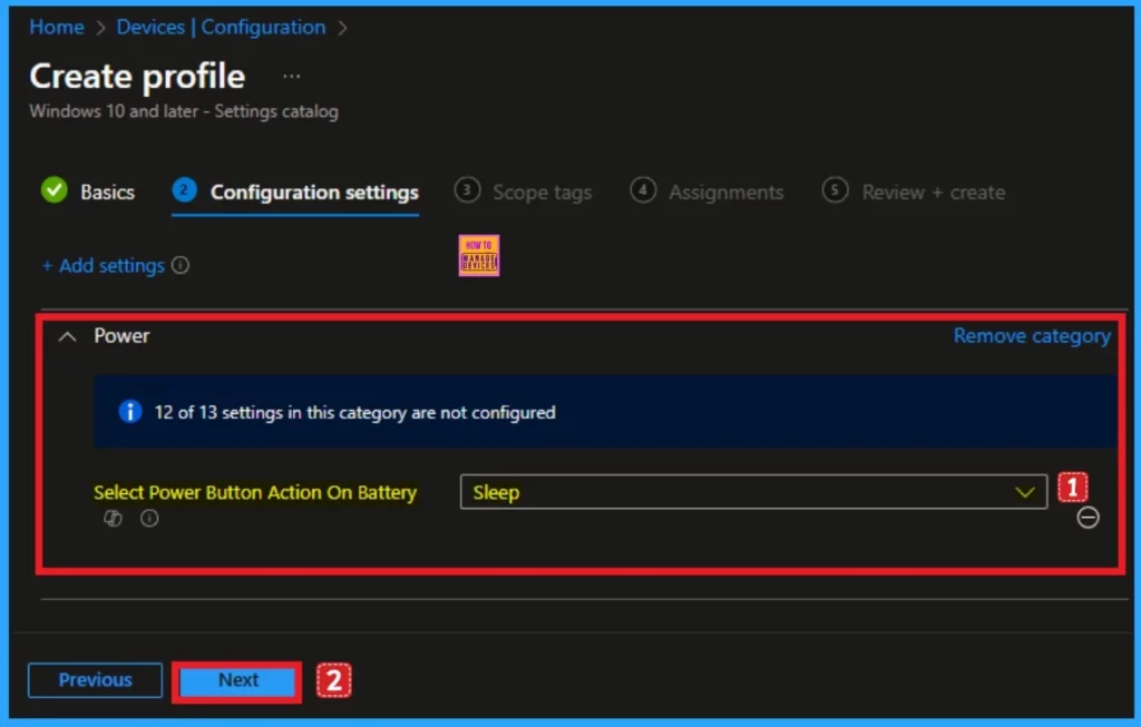 Enable Disable Power Button Action on Battery using Intune Settings Catalog Policy 6 Enable Disable Power Button Action on Battery using Intune Settings Catalog Policy - Fig.5