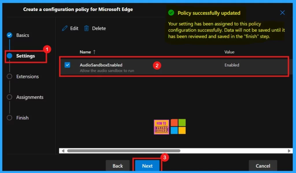 Enable or Disable Audio Sandbox to Run Policy in MS Edge Browser using M365 Admin Center 7 Enable or Disable the Audio Sandbox to Run Policy in MS Edge Browser using M365 Admin Center - Fig.6
