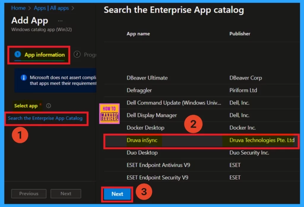 How to Install Druva InSync App using Intune Enterprise App Catalog -Fig.2