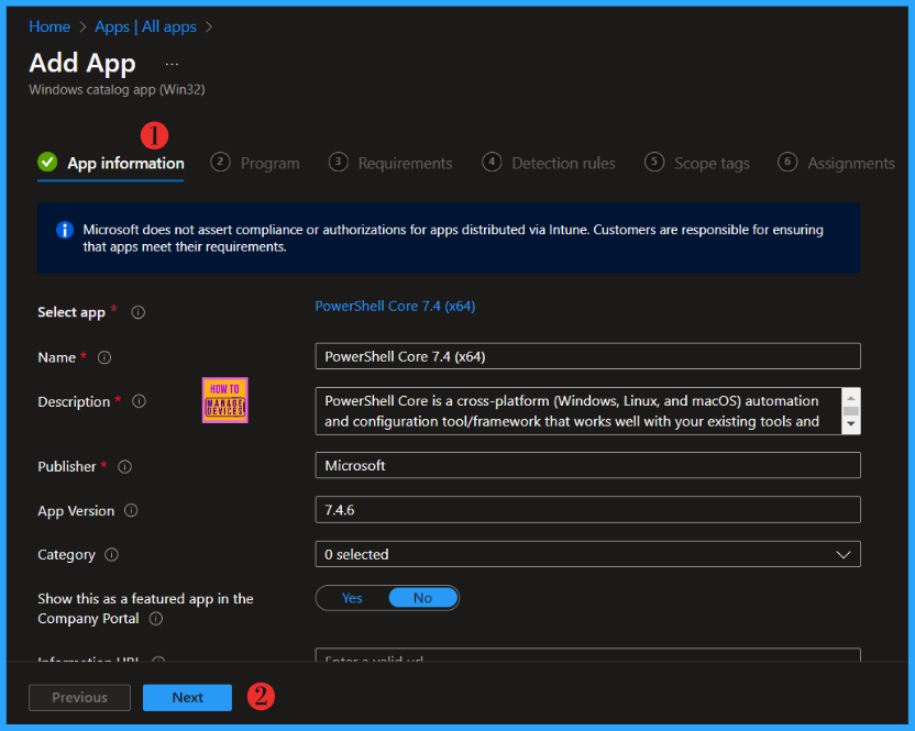 Install PowerShell 7 on Windows Machines using Intune Enterprise App Catalog App . Fig.07