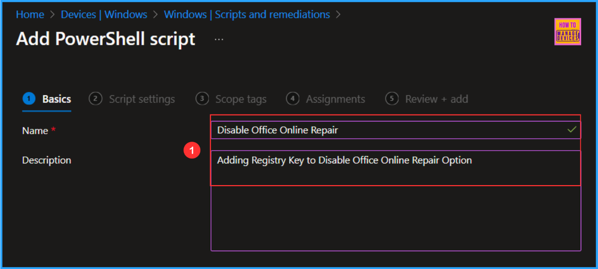 Simple Method to Disable Office Online Repair with Intune PowerShell Script. Fig. 3