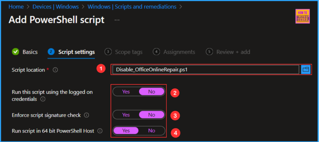 Simple Method to Disable Office Online Repair with Intune PowerShell Script. Fig. 4