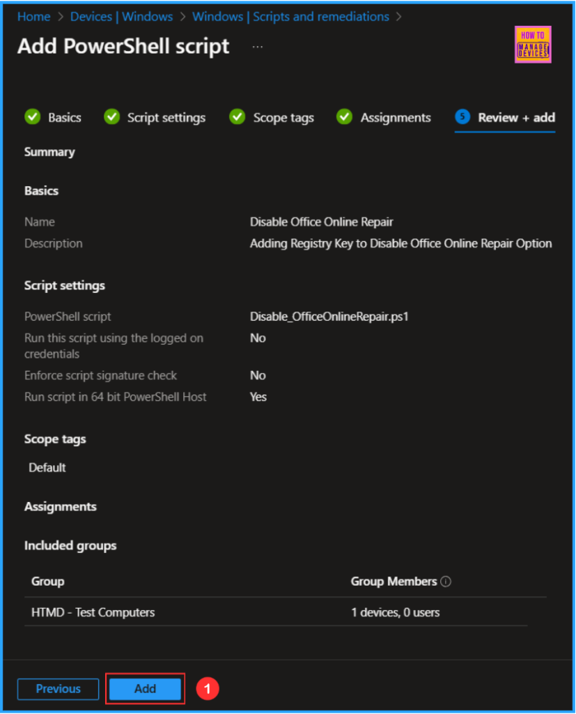 Simple Method to Disable Office Online Repair with Intune PowerShell Script. Fig. 7