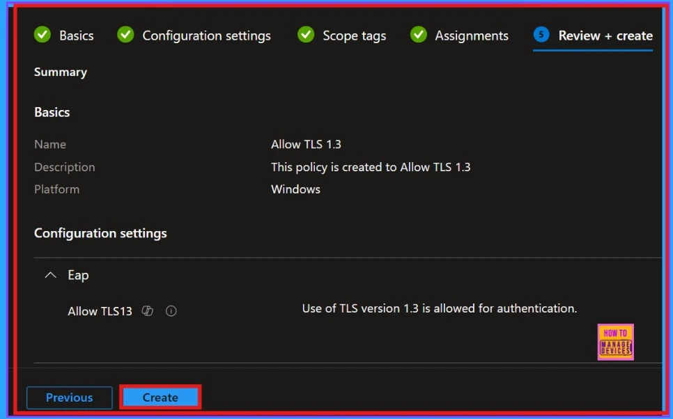 Enable or Disable TLS13 for EAP Client Authentication using Intune Settings Catalog Policy - Fig.10