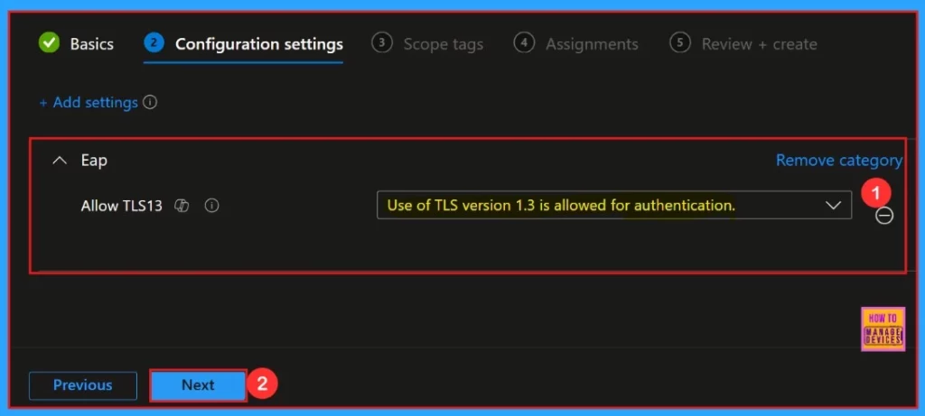 Enable or Disable TLS13 for EAP Client Authentication using Intune Settings Catalog Policy - Fig.7