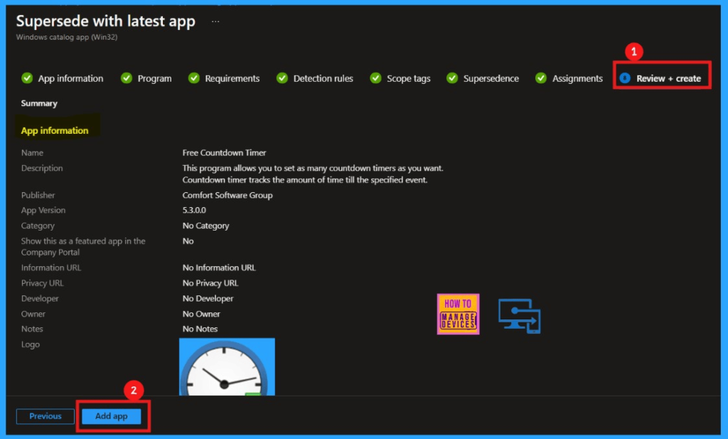 Best way to Update Free Countdown Timer App using Intune Supersede App - Fig.11