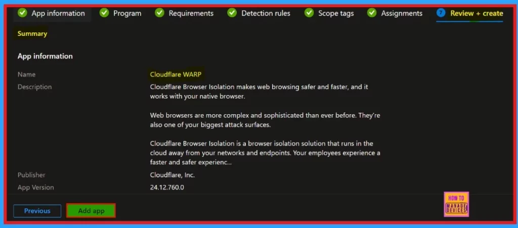 Deploy Cloudflare WARP using Intune Enterprise App Catalog App - Fig.12