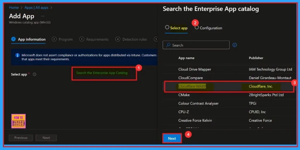 Deploy Cloudflare WARP using Intune Enterprise App Catalog App - Fig.2