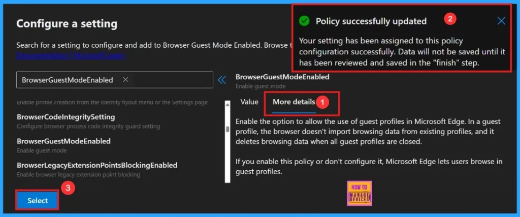 Enable Disable Browser Guest Mode in Microsoft Edge Browser using M365 Admin Center - Fig.5