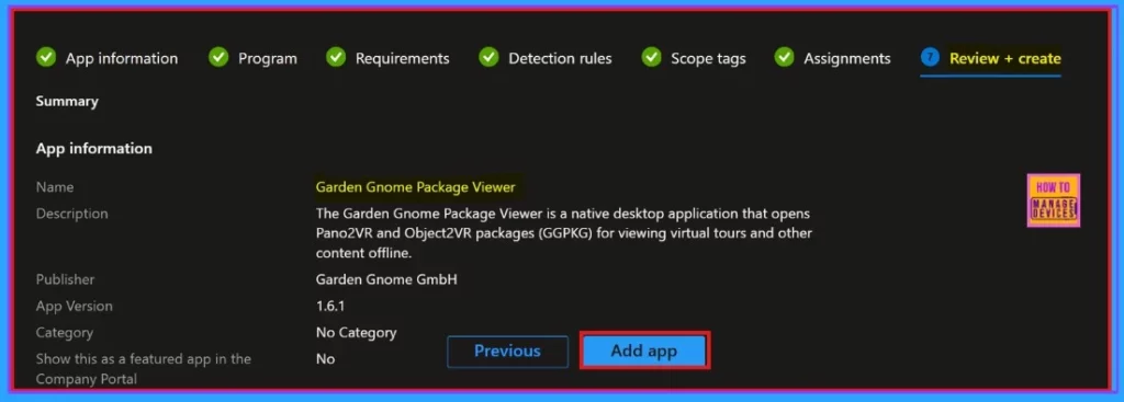 How to Deploy Garden Gnome Package Viewer app in Intune Enterprise App Catalog App - Fig.11