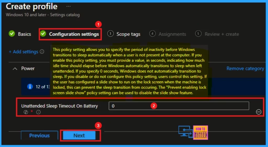Enable or Disable Unattended Sleep Timeout on Battery using Intune Policy - Fig.5