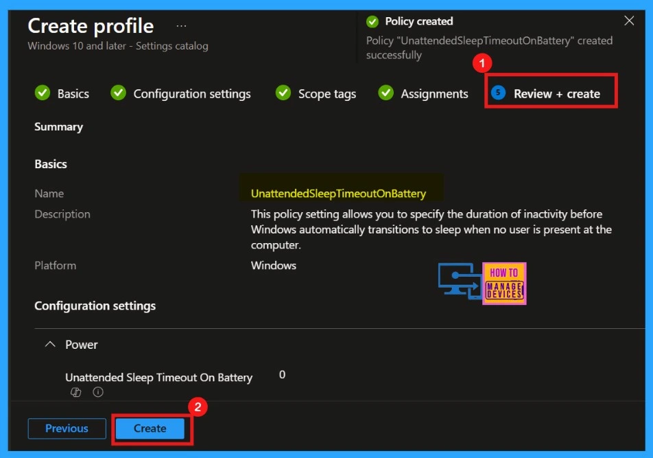 Enable or Disable Unattended Sleep Timeout on Battery using Intune Policy - Fig.9