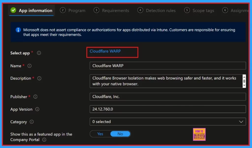 Deploy Cloudflare WARP using Intune Enterprise App Catalog App - Fig.4
