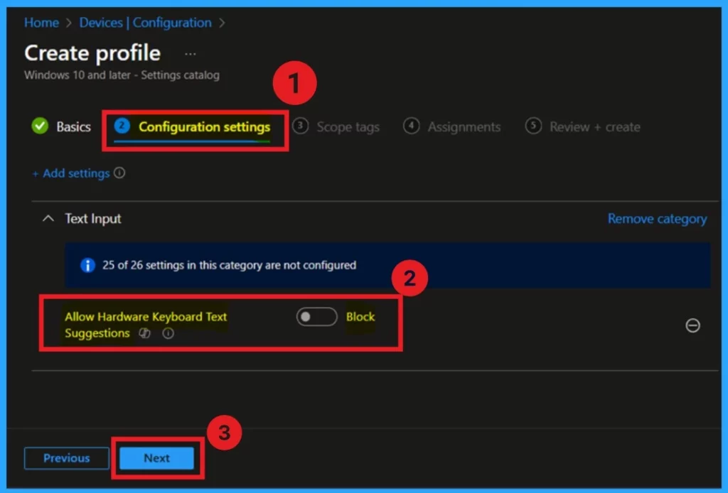 Allow or Block Hardware Keyboard Text Suggestions in Text Input using Intune Policy - Fig.6