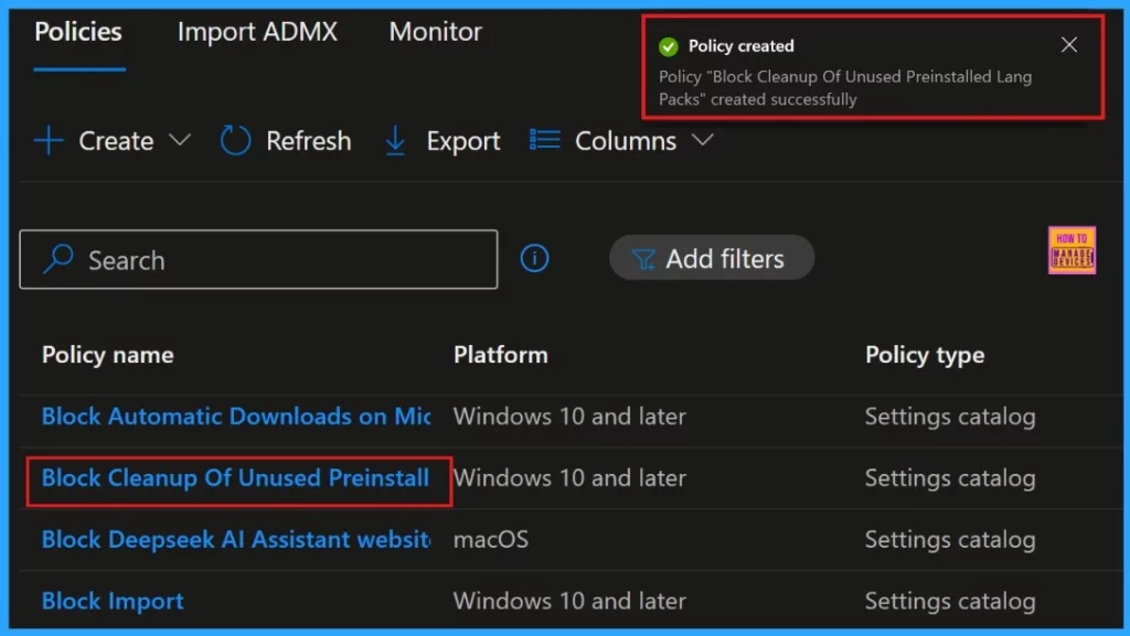 Allow or Block Cleanup of Unused Preinstalled Language Packs using Intune 12 Allow or Block Cleanup of Unused Preinstalled Language Packs using Intune Settings Catalog - Fig.11