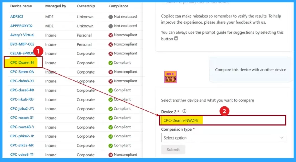 Troubleshoot and Compare Devices with Intune Copilot Prompt-Fig.2 Creds to MS