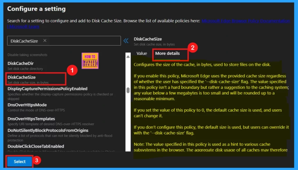 Configure Disk Cache Size in MS Edge Browser using M365 Admin Center Policy 6 Configure Disk Cache Size in MS Edge Browser using M365 Admin Center Policy - Fig.5