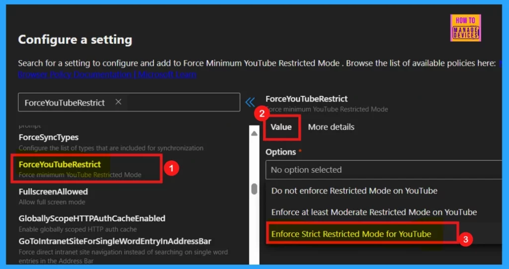 Force Minimum YouTube Restricted Mode Policy in Microsoft Edge Browser using M365 Admin Center 5 Force Minimum YouTube Restricted Mode Policy in Microsoft Edge Browser using M365 Admin Center - Fig.4