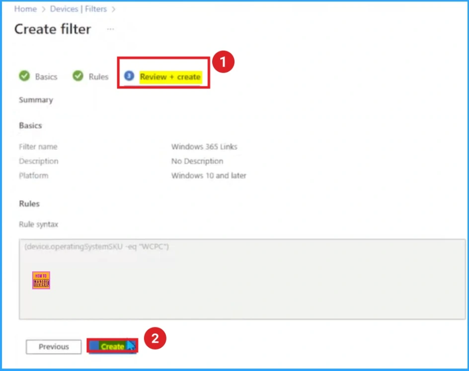 How to Create a Device Filter for Windows 365 Link Device using Intune - Fig.5 - Creds to MS
