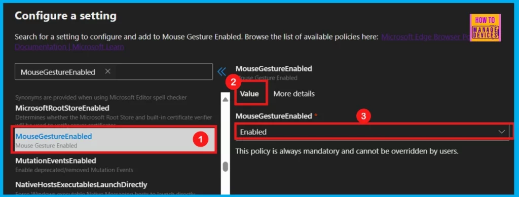 Enable or Disable Mouse Gesture Policy in MS Edge Browser using M365 Admin Center 4 Enable or Disable Mouse Gesture Policy in Microsoft Edge Browser using M365 Admin Center - Fig.3