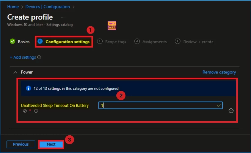 Enable or Disable Unattended Sleep Timeout on Battery using Intune Policy - Fig.6
