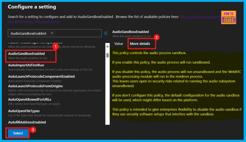 Enable or Disable Audio Sandbox to Run Policy in MS Edge Browser using M365 Admin Center 6 Enable or Disable the Audio Sandbox to Run Policy in MS Edge Browser using M365 Admin Center - Fig.5