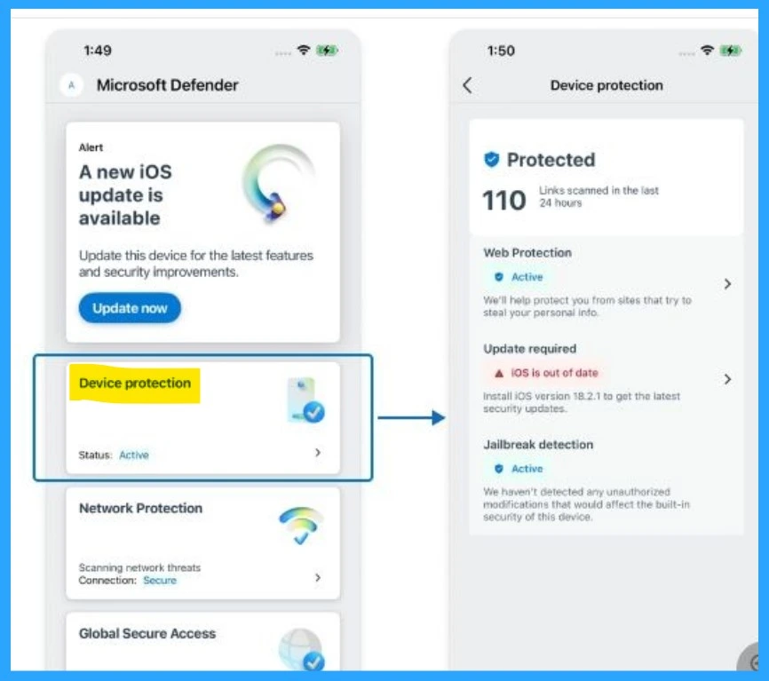 Enhanced Device Protection in Microsoft Defender for Endpoint on iOS 3 Enhanced Device Protection in Microsoft Defender for Endpoint on iOS -Fig. 3 Creds to MS