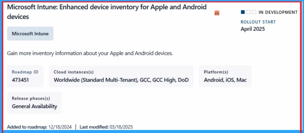 Microsoft Intune Device Inventory for Apple and Android Devices coming in April 2025 - Fig.2 - Creds to MS