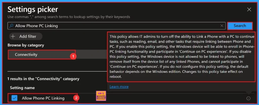 Block or Allow Phone PC Linking using Intune Security Policy- Fig.6