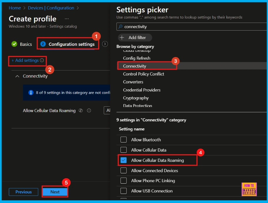 Allow or Block Cellular Data Roaming in Connectivity using Intune Policy - Fig.4