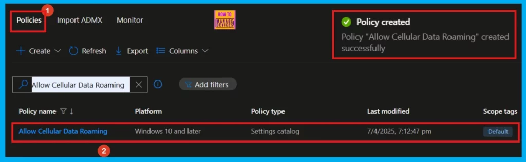 Allow or Block Cellular Data Roaming in Connectivity using Intune Policy - Fig.8