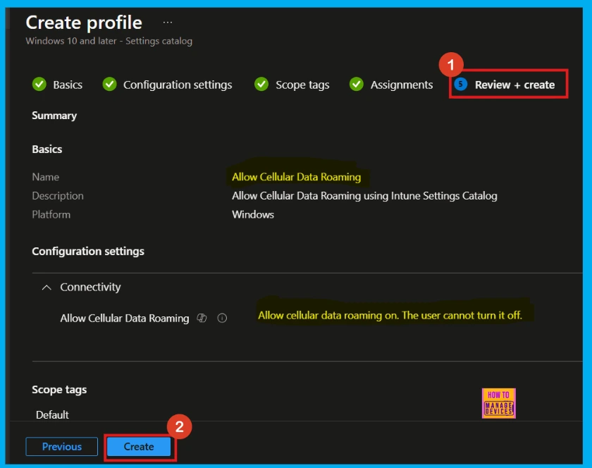 Allow or Block Cellular Data Roaming in Connectivity using Intune Policy - Fig.7