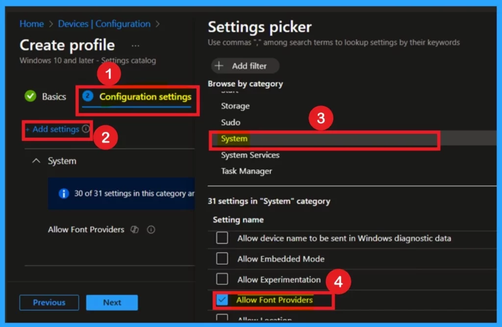 Enable Disable Font Providers using Intune Policy 5 Enable Disable Font Providers using Intune Policy -Fig.4